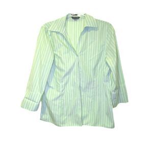 Lands End Green Pinpoint Stripe No Iron Shirt Size 12 Minimalist Career Casual
